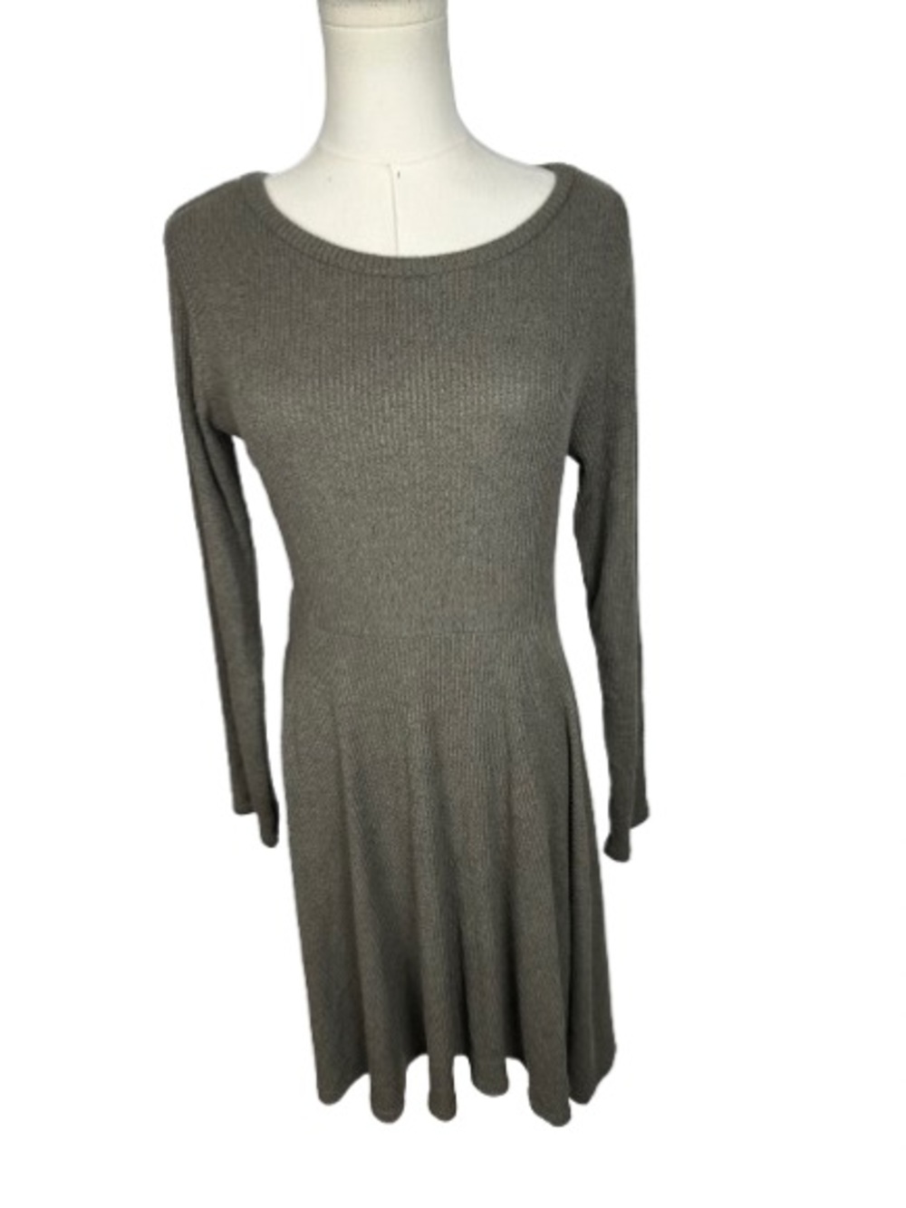 Lulu's Olive Green Long Sleeve Knit Fit-and-Flare Dress Size L